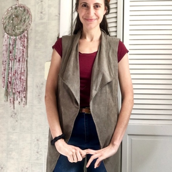 {Bebe} Sage Green Soft Suede Long Style Vest, Sm - Picture 3 of 8